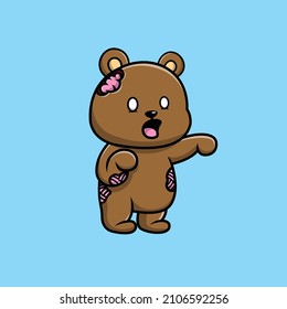 Cute Bear Zombie Cartoon Vector Icon Illustration. Animal Holiday Icon Concept Isolated Premium Vector. Flat Cartoon Style