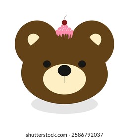 Cute bear,cake on white background , Cartoon 