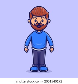 Cute Beard Man Cartoon Vector Icon Illustration. People Family Icon Concept Isolated Premium Vector. Flat Cartoon Style