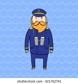 Cute bearded captain of a ship. Vector illustration