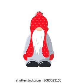 A cute bearded dwarf in a red hat. Vector isolated clipart.