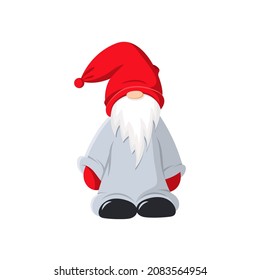 A cute bearded dwarf in a red hat. Vector isolated clipart.