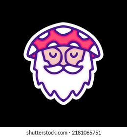 Cute bearded man with mushroom hat illustration, with soft pop style and old style 90s cartoon drawings. Artwork for street wear, t shirt, patchworks; for teenagers clothes.
