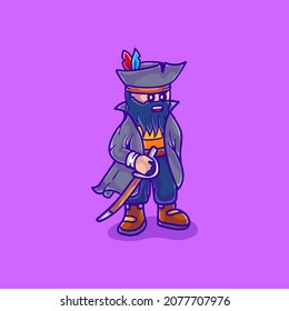 cute bearded old pirate illustration, suitable for t-shirt or mascot design and others about pirates