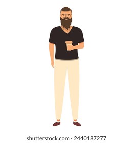 Cute bearded student icon cartoon vector. Fashion hipster style. Object tattoo