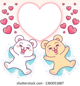 Cute bears, angels in the snow, heart frame