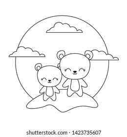 cute bears animals in landscape
