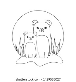 cute bears animals in landscape