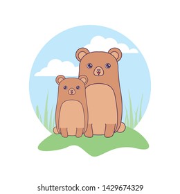 cute bears animals in landscape