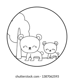 cute bears animals in landscape scene