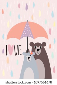 Cute bears background for greetings card in couple and love theme
