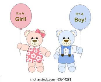 Cute bears with balloons - the concept of childbirth