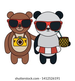 cute bears with camera and pineapple cocktail