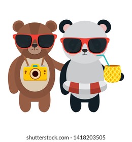 cute bears with camera and pineapple cocktail