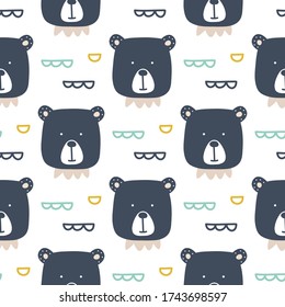 Cute bears childish hand drawn seamless vector fill. Baby wrapping paper, textile, vector illustration 