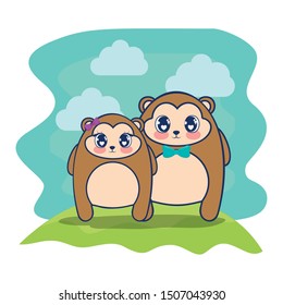 cute bears couple characters vector illustration