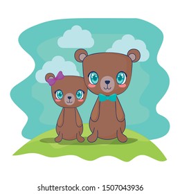 cute bears couple characters vector illustration