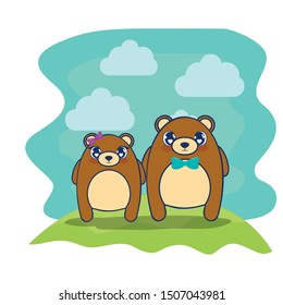 cute bears couple characters vector illustration