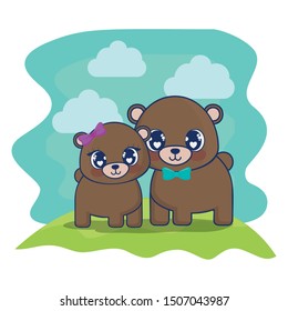 cute bears couple characters vector illustration