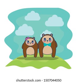 cute bears couple characters vector illustration