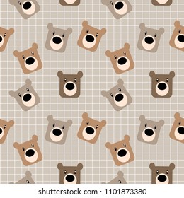 Cute bear's face seamless pattern.