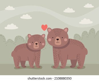 cute bears family with heart