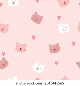 Cute bears and hearts on pink background.