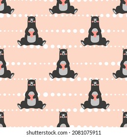 Cute bears with hearts seamless pattern. Valentines day vector illustration.