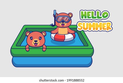 Cute bears with hello summer greeting banner