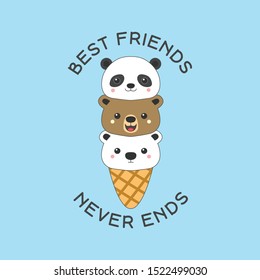 Cute bears ice cream best friends vector