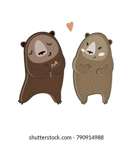 Cute bears in love. Happy Valentine's day vector card