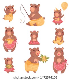Cute bears as people. Vector illustration on white background.