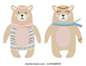 Cute bears in the Scandinavian style, girl and boy, children's design