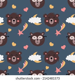 Cute bears seamless pattern. Hand drawn vector illustration