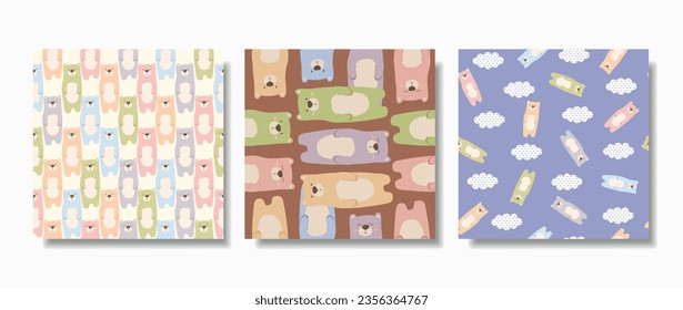 Cute bears seamless patterns, hand-drawn style used for fabric, textile, print, card, background and decorative wallpaper