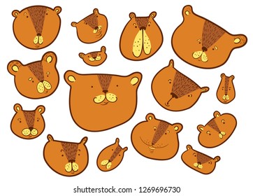 Cute bears set.. Teddy bear in doodle sketchy style. Vector illustration with funny wild animals in line art artistic style. Design element