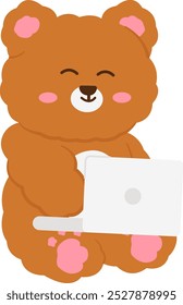 Osos lindos que utilizan la ilustración de las computadoras portátiles