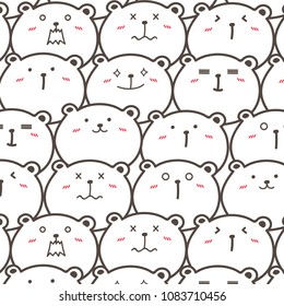 Cute Bears Vector Pattern Background. Fun Doodle. Handmade Vector Illustration.	