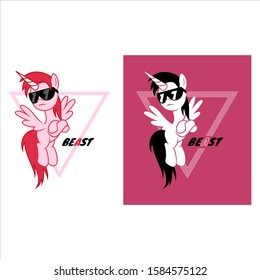 Cute beast animal flying pink unicorn