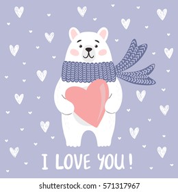 Cute beat with heart. Vector illustration for Valentine's card.