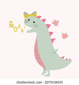 Cute beautiful blue dinosaur. Vector illustration