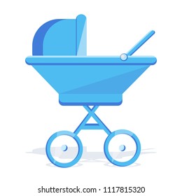 Cute, beautiful blue stroller for a newborn baby. 