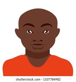 Cute, beautiful boy african american adult man bald, round, big boy in an orange t-shirt. Modern vector flat image design isolated on white background