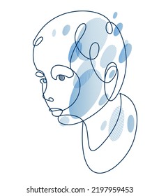 Cute beautiful boy portrait vector line art monochrome illustration isolated, toddler kid artistic line art drawing.