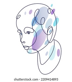 Cute beautiful boy portrait vector line art illustration isolated, toddler kid artistic line art drawing.