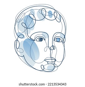 Cute schöne Junge portrait Vektorgrafik Linie Kunst monochrome Illustration einzeln, Kleinkind künstlerische Linie Kunstzeichnung.