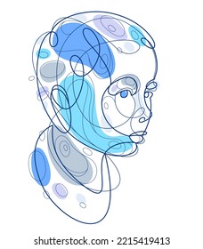 Cute hermoso retrato de niño vector línea ilustración de arte aislado, niño pequeño dibujo artístico de línea.