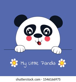 Cute beautiful cartoon  face bear panda. Modern flat poster for prints, kids cards, t-shirts and other. Greeting card. Vector illustration.