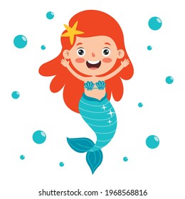 Cute Beautiful Cartoon Mermaid Posing