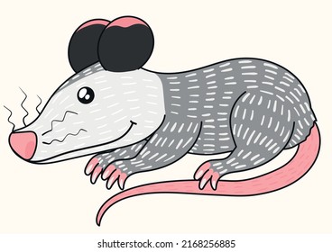 Cute beautiful cartoon possum. For children doodles. vector